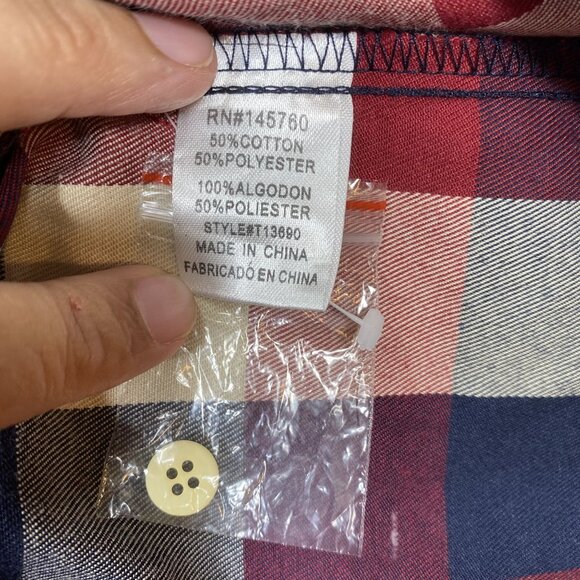 I Joan Red/Blue Plaid Button-Up Shirt Womens Size L 50% Cotton/50% Polyester - Picture 3 of 11